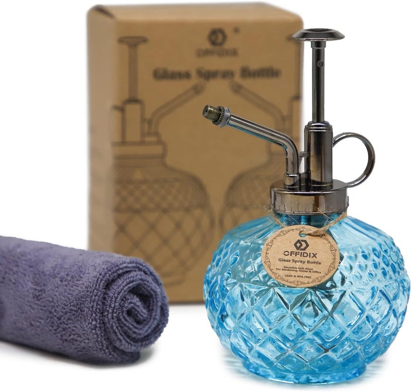 OFFIDIX Glass Plant Mister, 300ML Vintage Spray Bottle Plant Spritzer with Top Pump Fine Mist,Small Decorative Watering Can for Indoor Outdoor Succulent and Other Live Plants (Light Blue) - Image 1